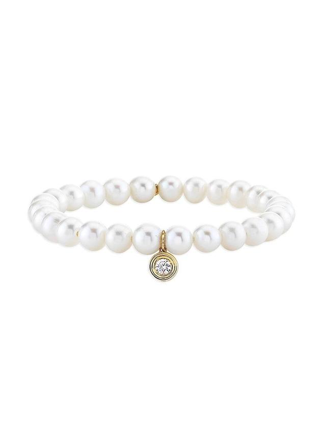 Womens 14K Gold, Diamond & Pearl Beaded Bracelet Product Image