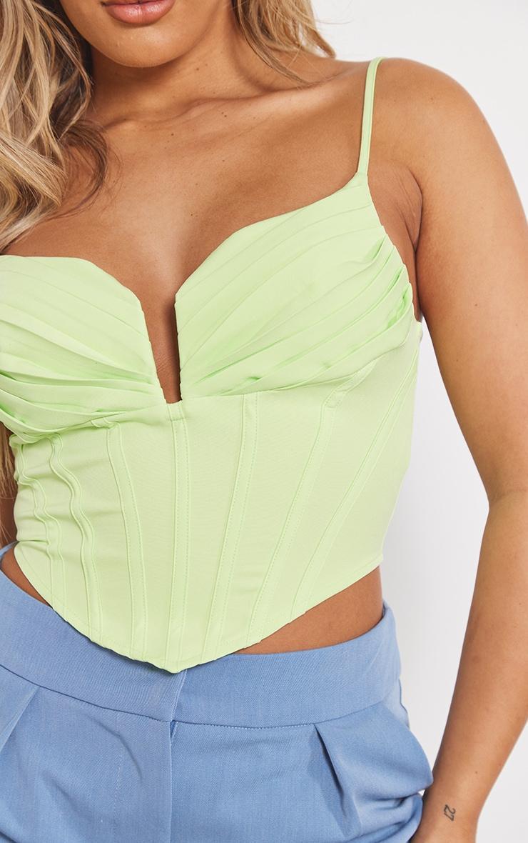 Lime Strappy Pleated Bust Corset Detail Crop Top Product Image