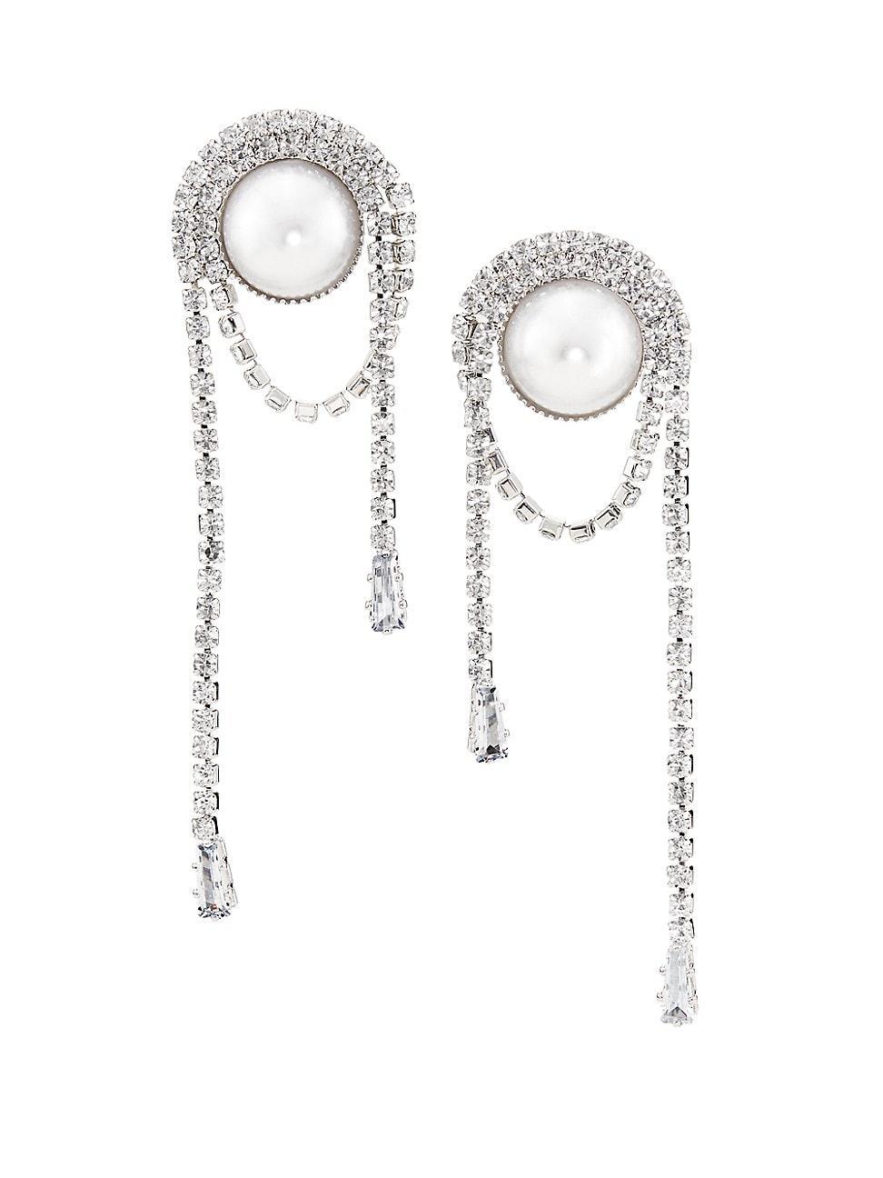 Womens Silver-Plated, Imitation Pearl & Cubic Ziconia Drop Earrings Product Image