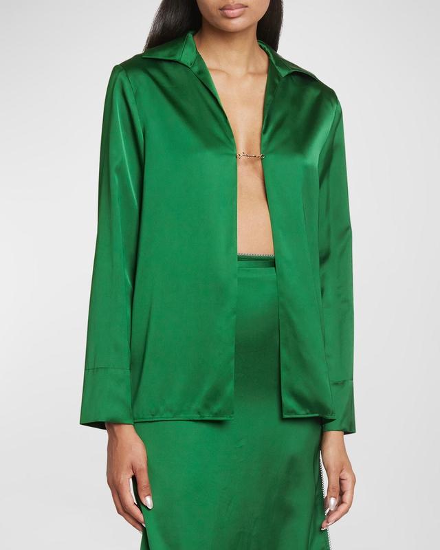 Jacquemus La Chemise Notte Logo Charm Open Front Stretch Satin Blouse Product Image