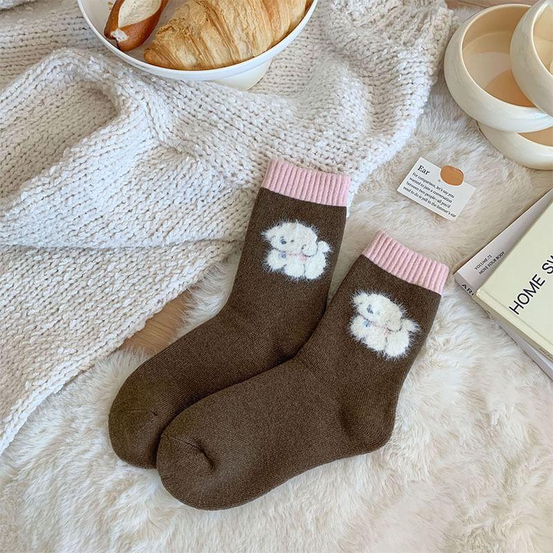 Dog Print Contrast Trim Socks Product Image