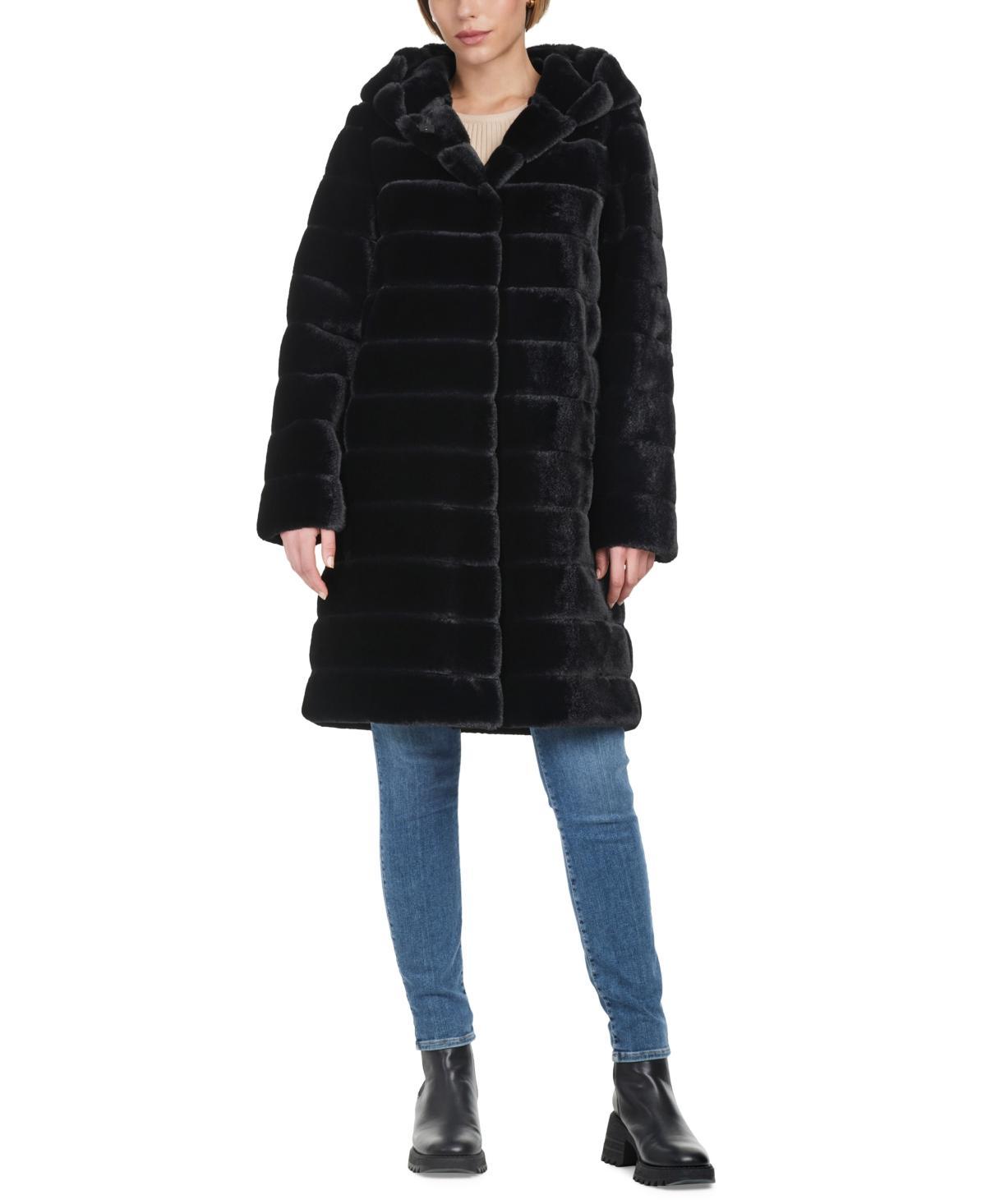 Jones New York Womens Grooved Faux-Fur Hooded Coat Product Image