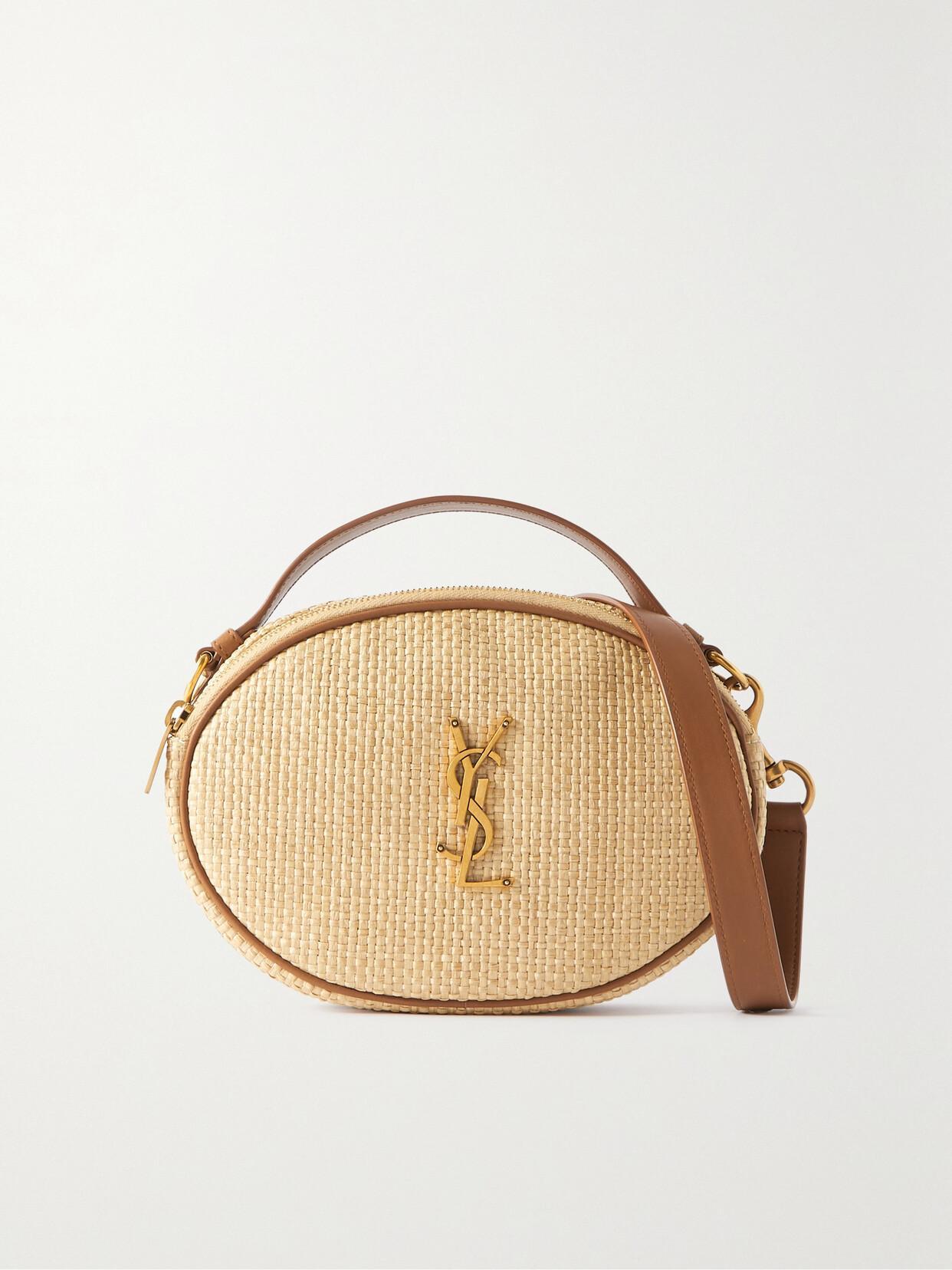 SAINT LAURENT Cassandre Leather-trimmed Embellished Raffia Shoulder Bag In Neutrals Product Image