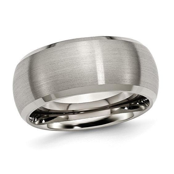 Men's 10.0mm Low Dome Satin-Finished Beveled Edge Wedding Band in Titanium Product Image