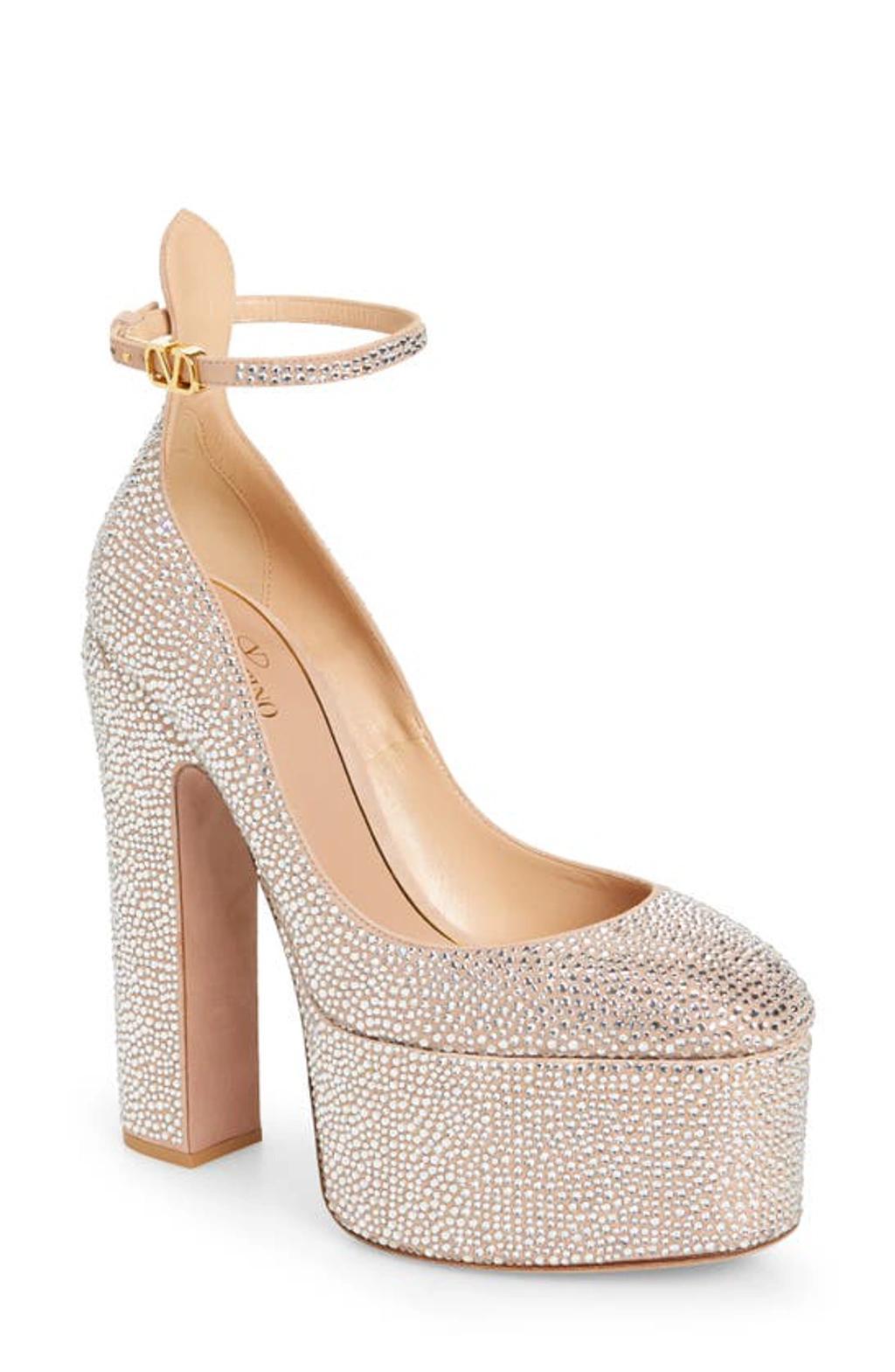 Crystal-embellished Leather Platform Pumps In Crystal Rose Product Image