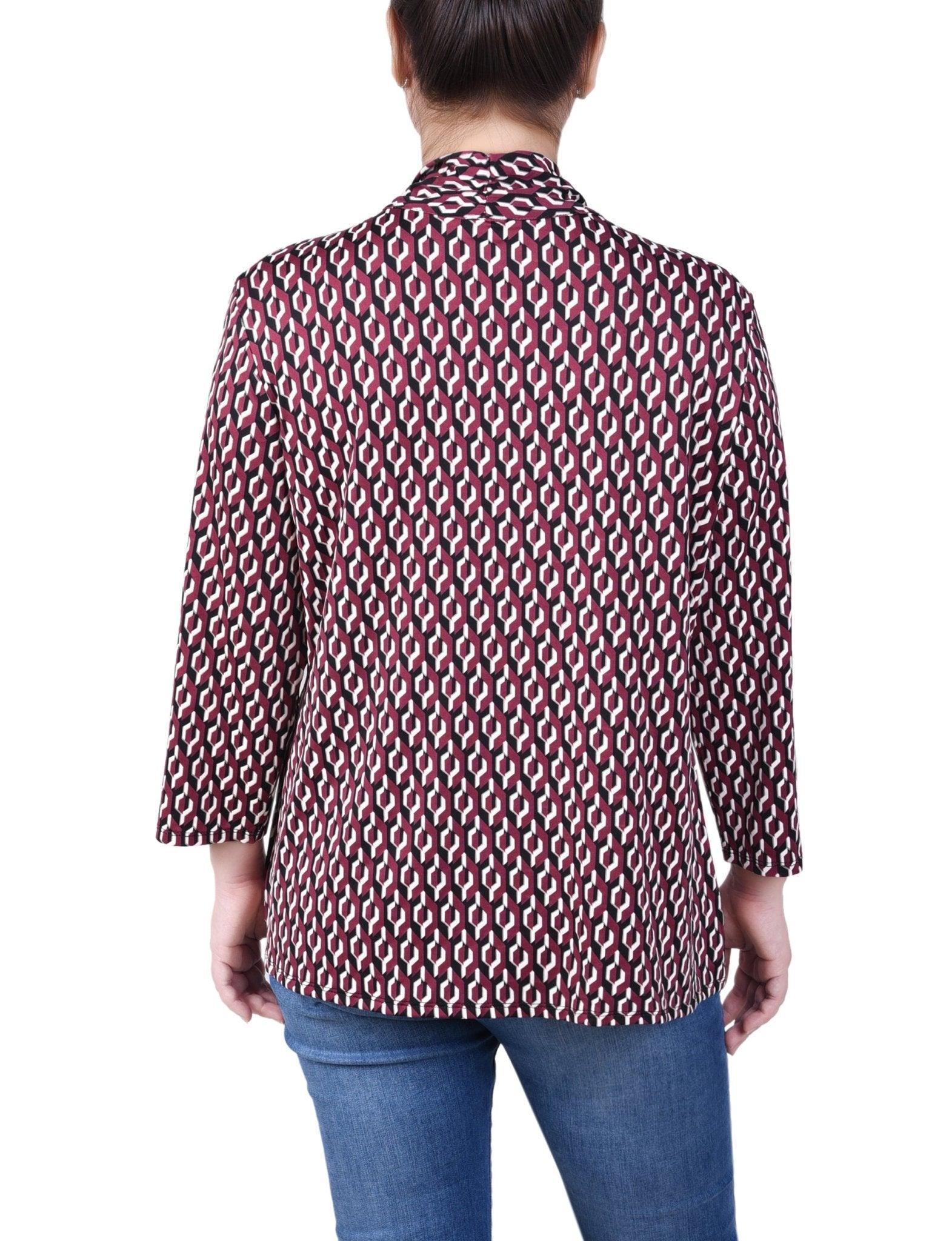 NY Collection Puff Print 3/4 Sleeve Two-Fer Top - Petite Product Image