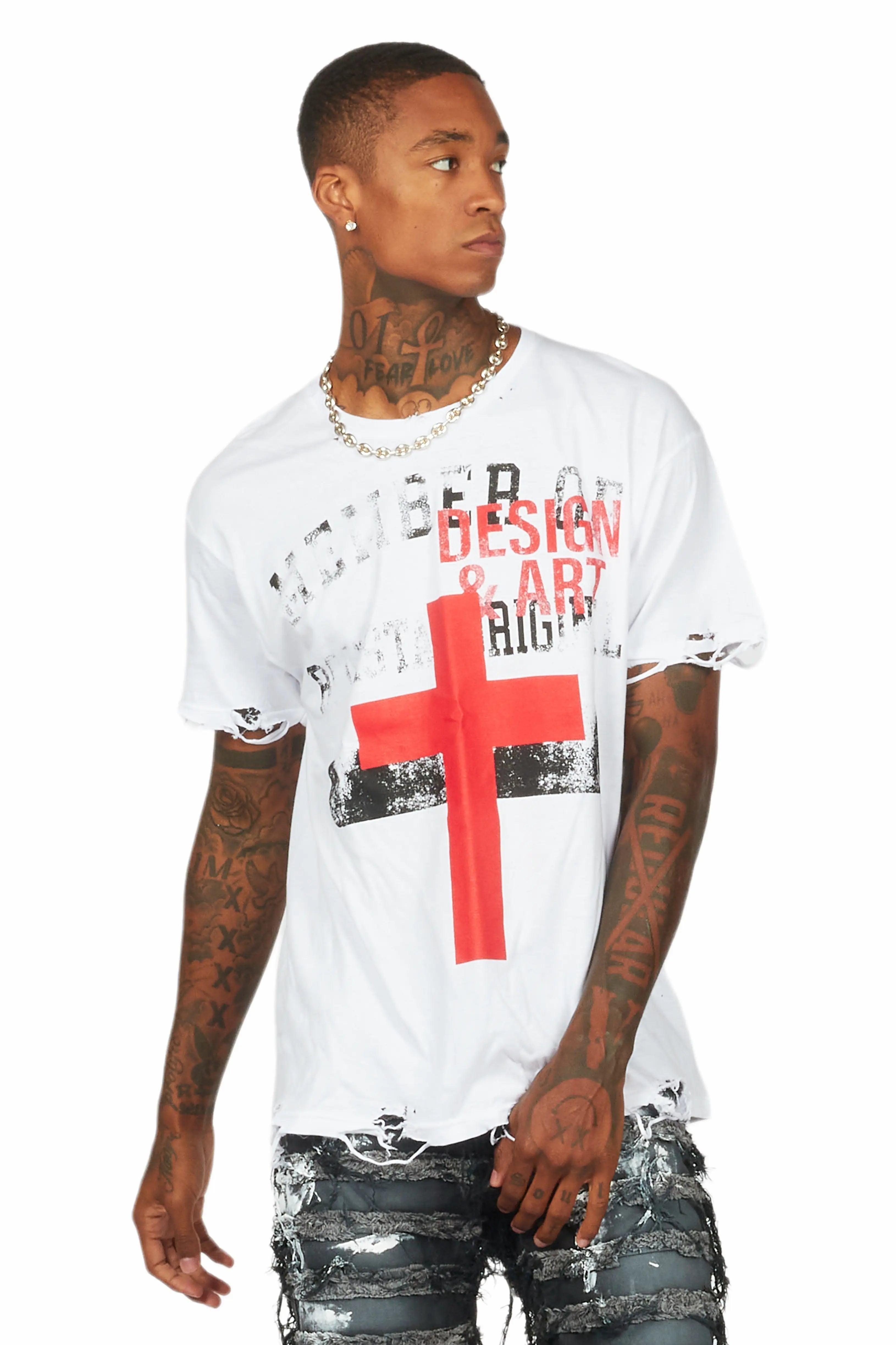 Jahan White Oversized Graphic T-Shirt Male Product Image