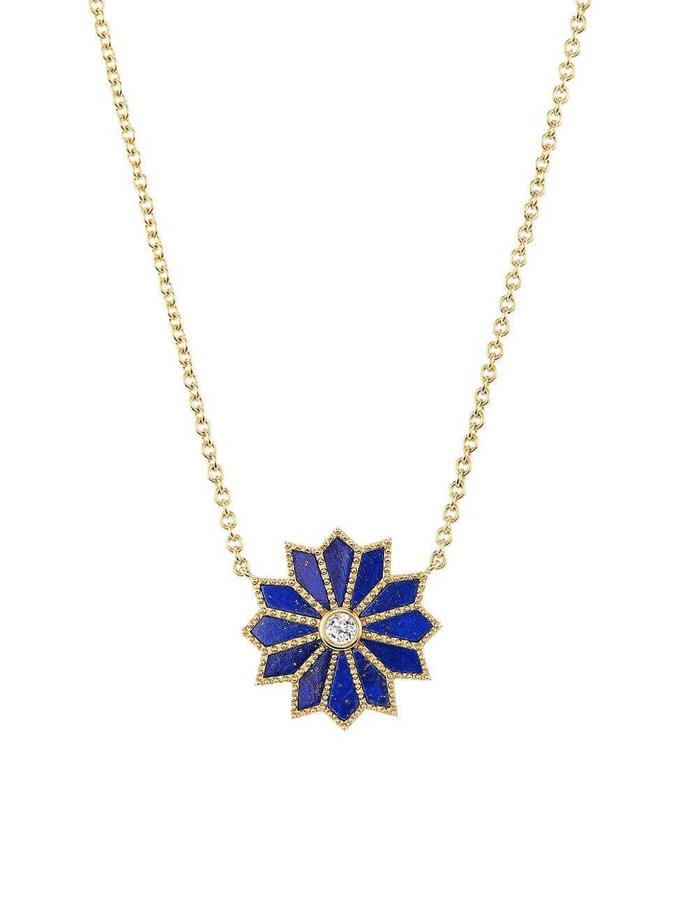 Womens Mini Sacred Flower Inlay 18K Yellow Gold, Malachite & 0.974 TCW Diamond Pendant Necklace Product Image