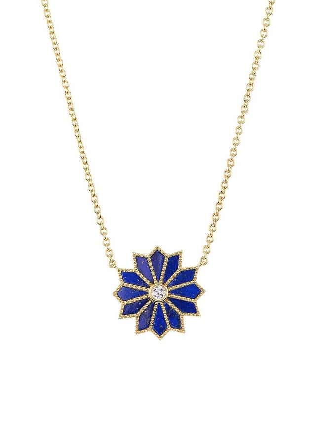 Womens Mini Sacred Flower Inlay 18K Yellow Gold, Malachite & 0.974 TCW Diamond Pendant Necklace Product Image