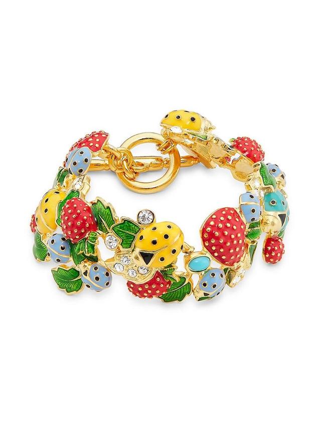 Womens 22K-Gold-Plated, Enamel & Glass Crystal Ladybug Bracelet Product Image