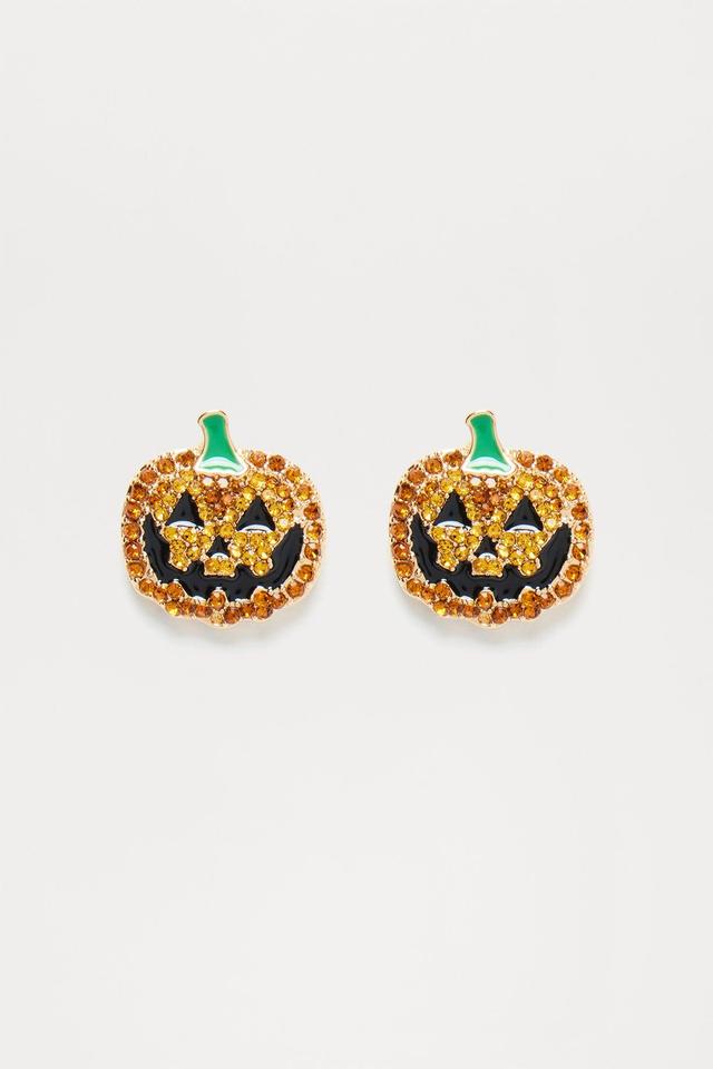 Happy Jack O Lantern Earrings - Gold/Orange Product Image