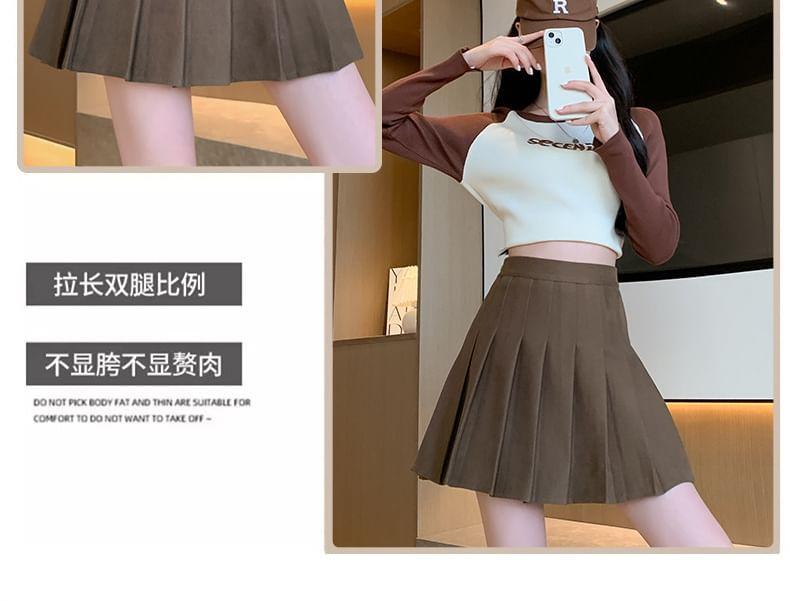 High Waist Plain Pleated Mini A-Line Skirt (Various Designs) Product Image