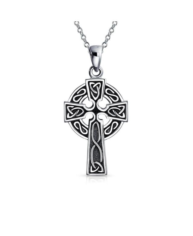 Bling Jewelry Style Viking Irish Eternal Circle Love Knot Religious Infinity Trinity Celtic Cross Pendant Necklace For Women Oxidized .925 Sterling Si Product Image