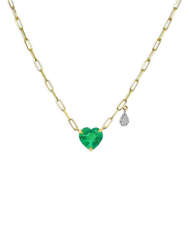 Meira T 14K White & Yellow Gold Emerald & Diamond Heart Paperclip Link Pendant Necklace, 18 Product Image