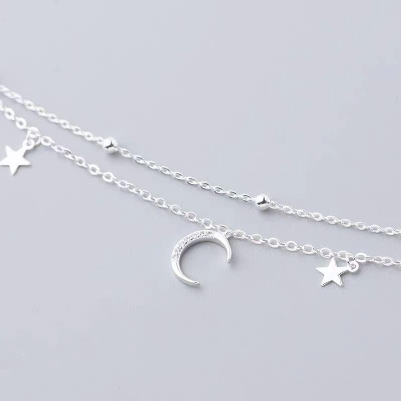 925 Sterling Silver Moon Star Layered Bracelet Product Image