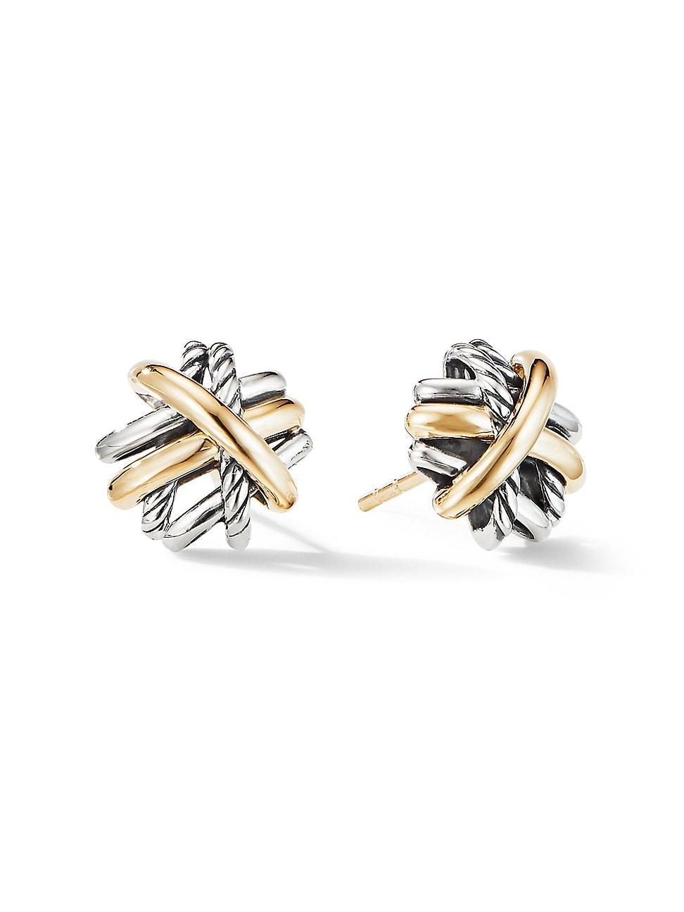 Womens Crossover Stud Earrings in Sterling Silver with 18K Yellow Gold Product Image