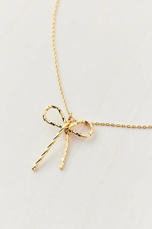 14k Gold Plated Bow Charm Necklace Womens at Urban Outfitters Product Image