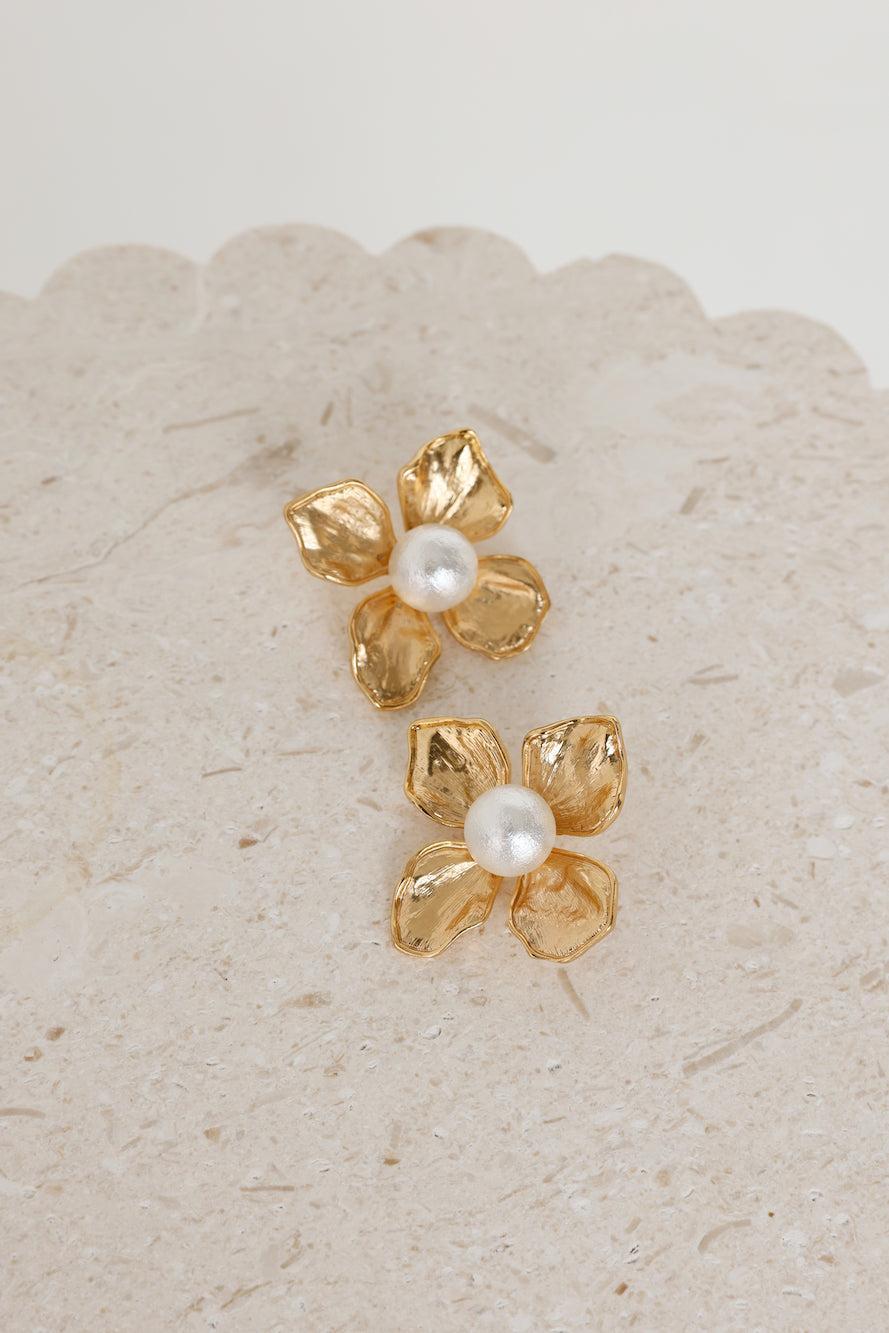 18k Gold Plated Lover Flower Earrings Gold Product Image