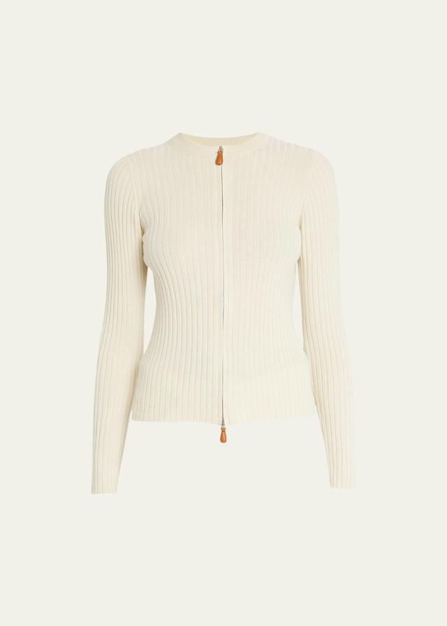 Loro Piana Zip Front Baby Cashmere Rib Cardigan Product Image