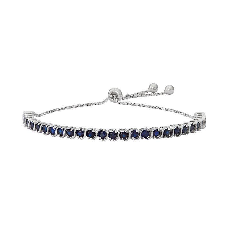 Designs by Gioelli Sterling Silver Lab-Created Sapphire S-Link Lariat Bracelet, Womens Blue Product Image