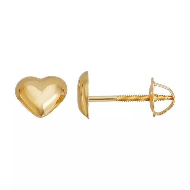 Au Naturale 14k Gold Puffed Heart Stud Earrings, Womens Product Image