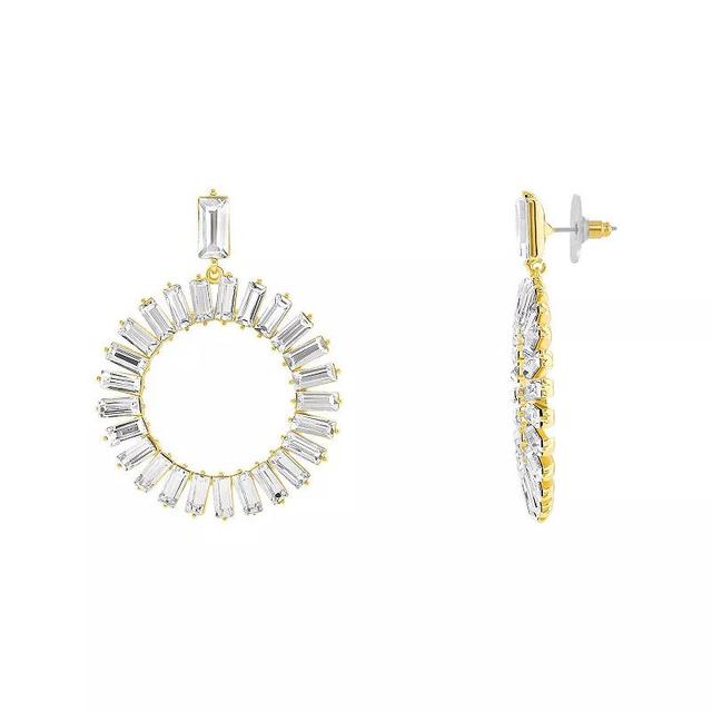 Emberly Gold Tone Pave Baguette Glass Stone Circle Drop Earrings, Womens, White Product Image