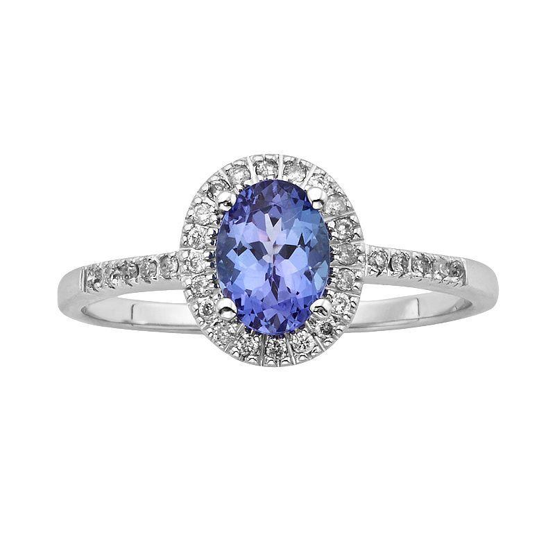 The Regal Collection 14k White Gold Genuine Tanzanite and 1/7-ct. T.W. Diamond Halo Ring, Womens, Purple Product Image