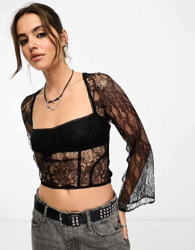 Reclaimed Vintage long sleeve lace corset top Product Image