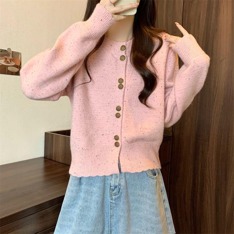 Round Neck Melange Cardigan Product Image