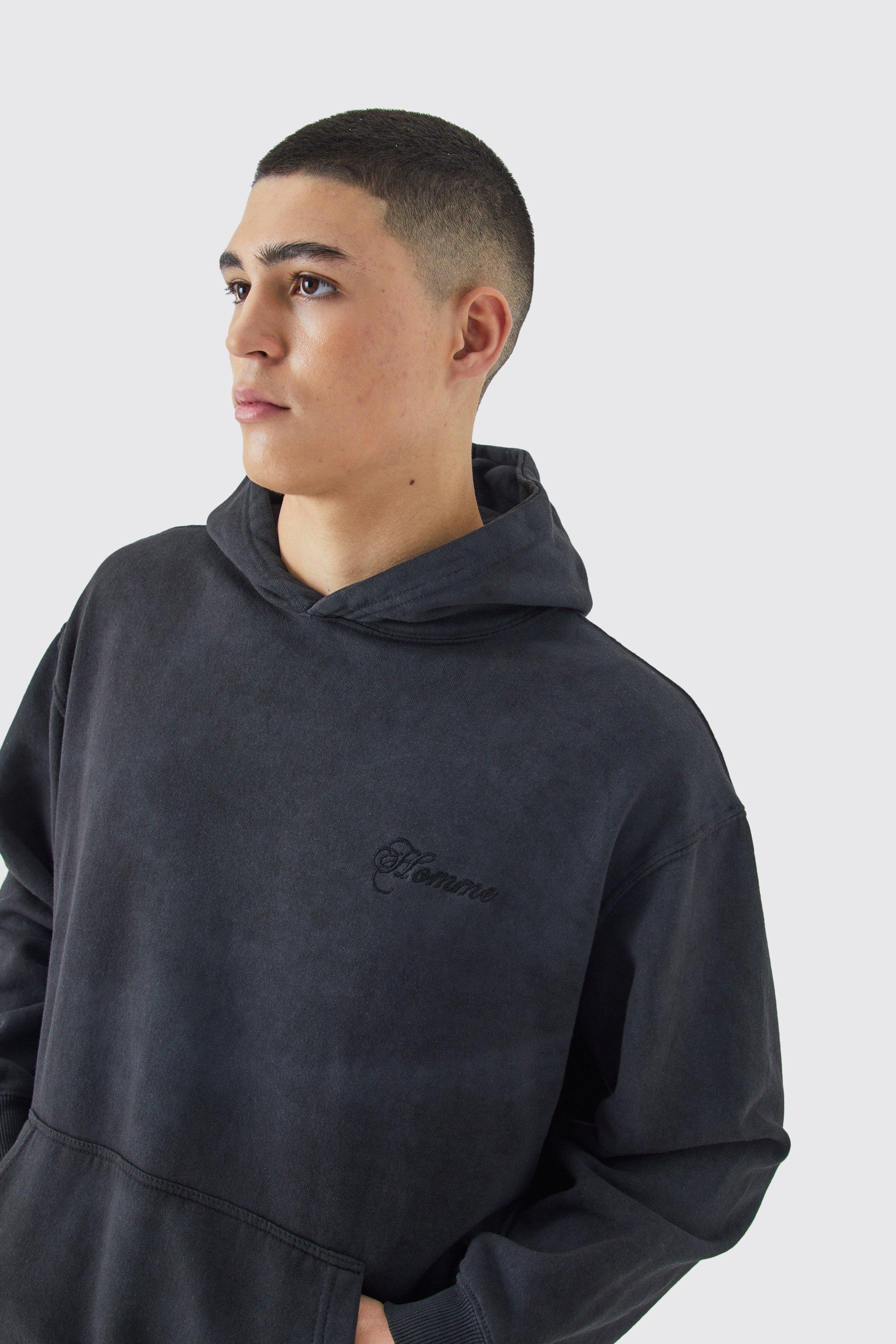 Oversized Washed Embroidered Hoodie | boohooMAN USA Product Image