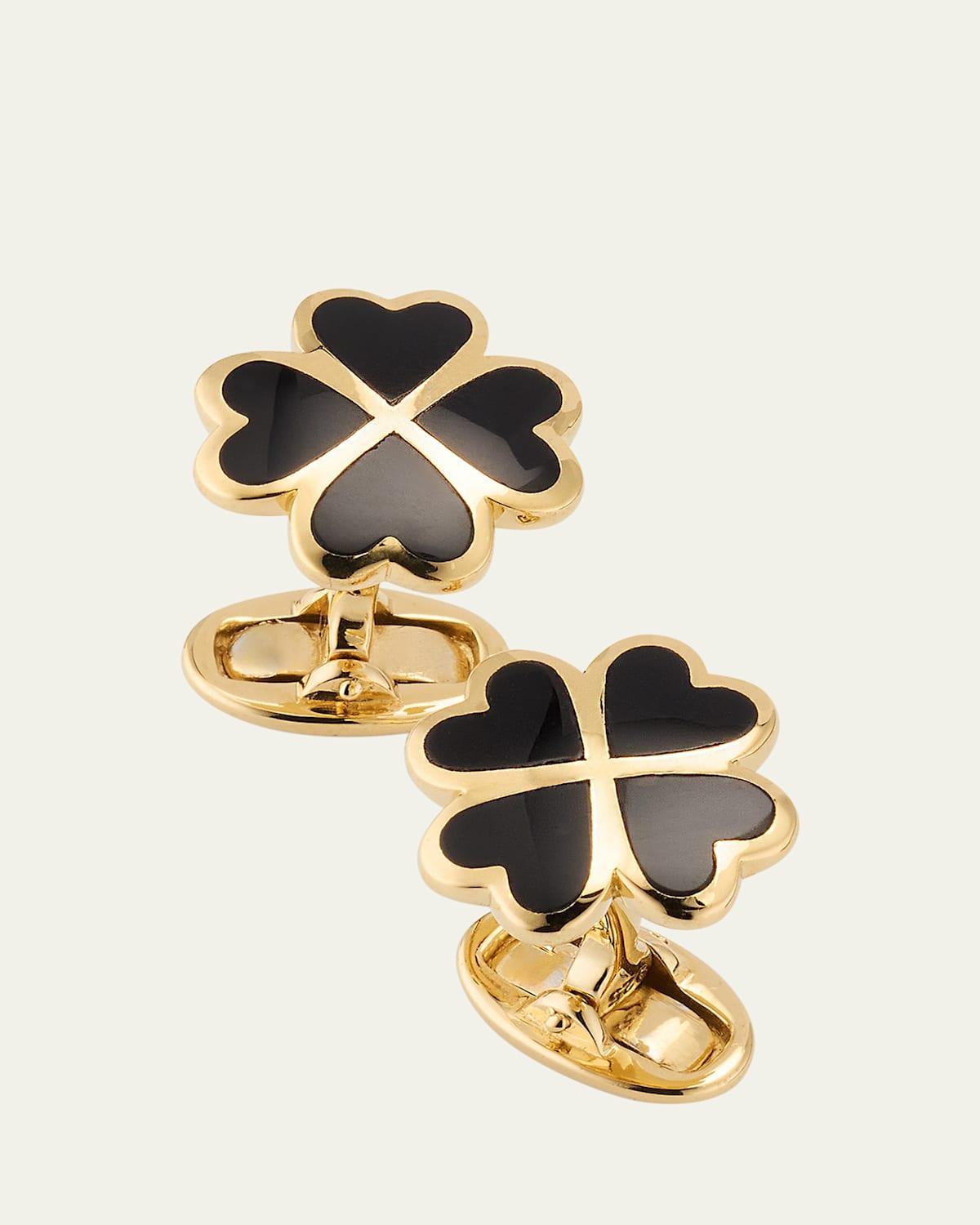 Mens 18K Gold Vermeil & Onyx Clover Cufflinks - Onyx Product Image