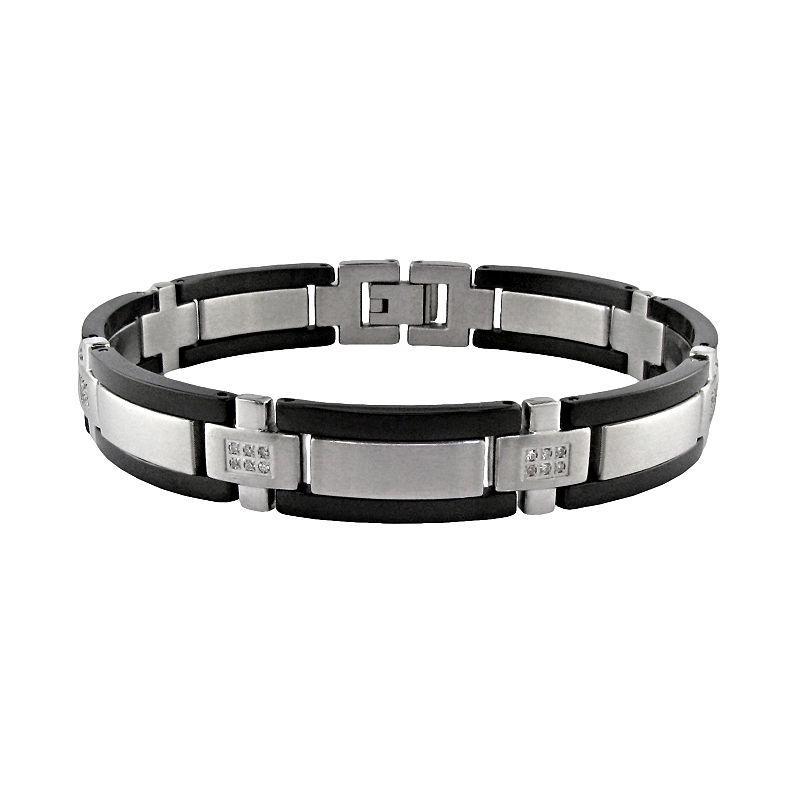 LYNX Stainless Steel Black Ion 1/4-ct. T.W. Diamond Bracelet - Men, Mens, Silver Product Image