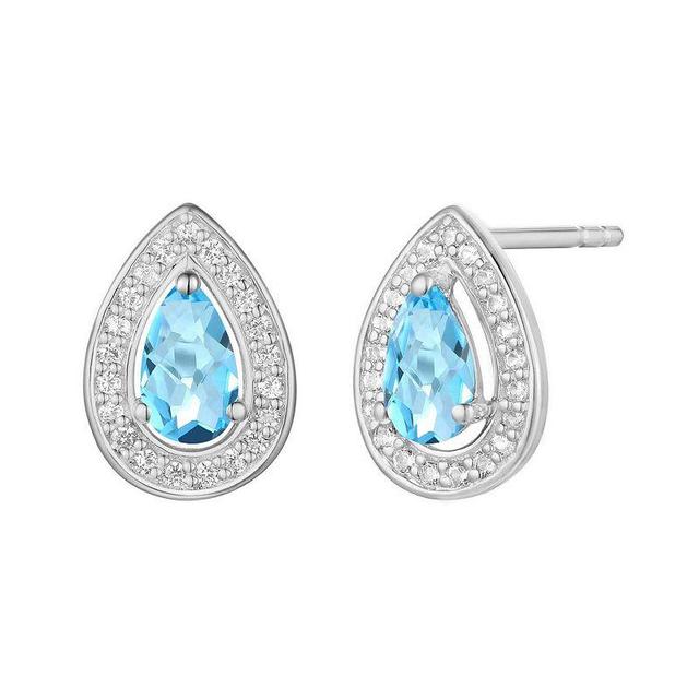 Rhodium-Plated Blue Topaz & Lab-Created White Sapphire Stud Earrings, Womens Product Image