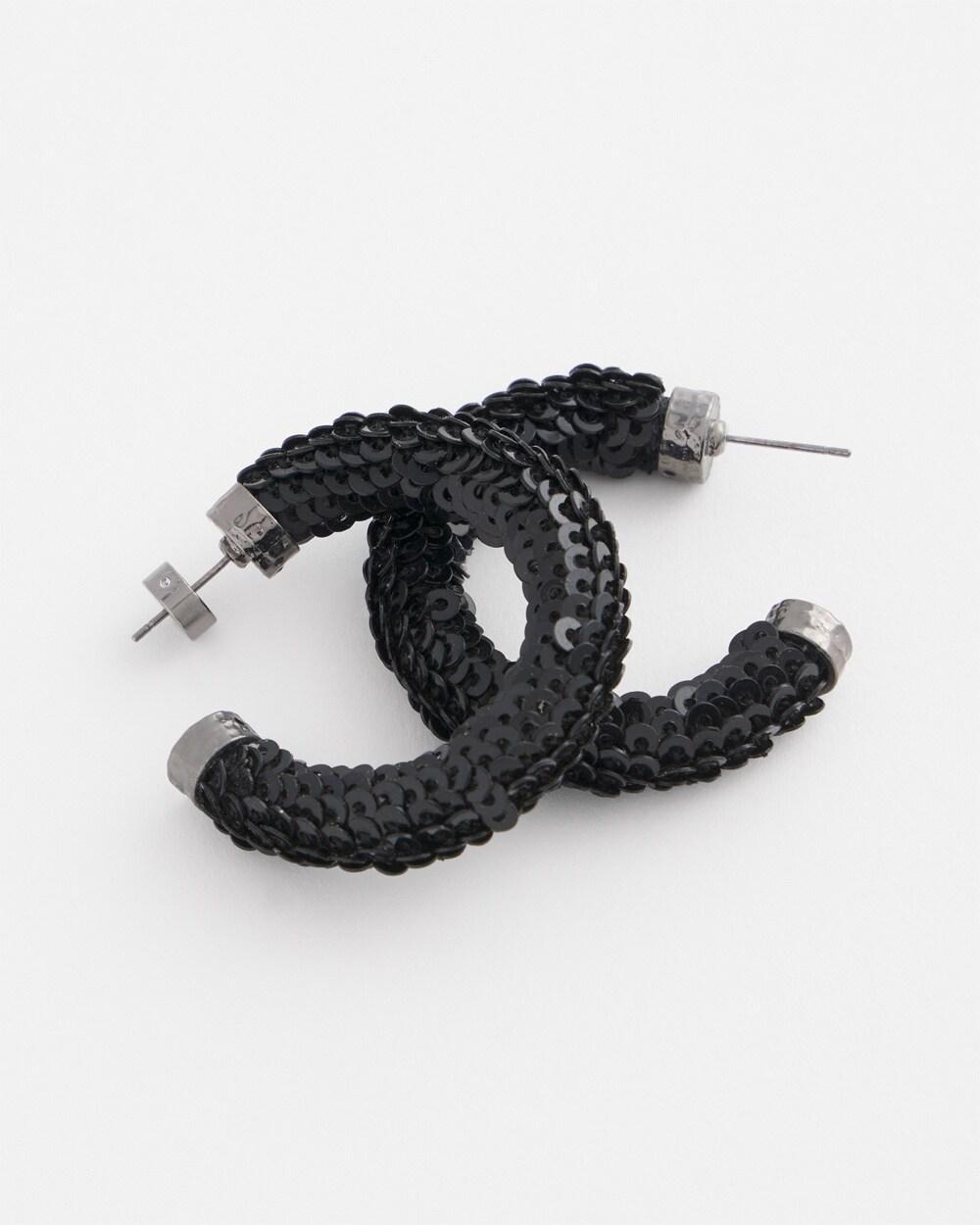 No Droop™ Black Sequin Huggie Earrings Product Image