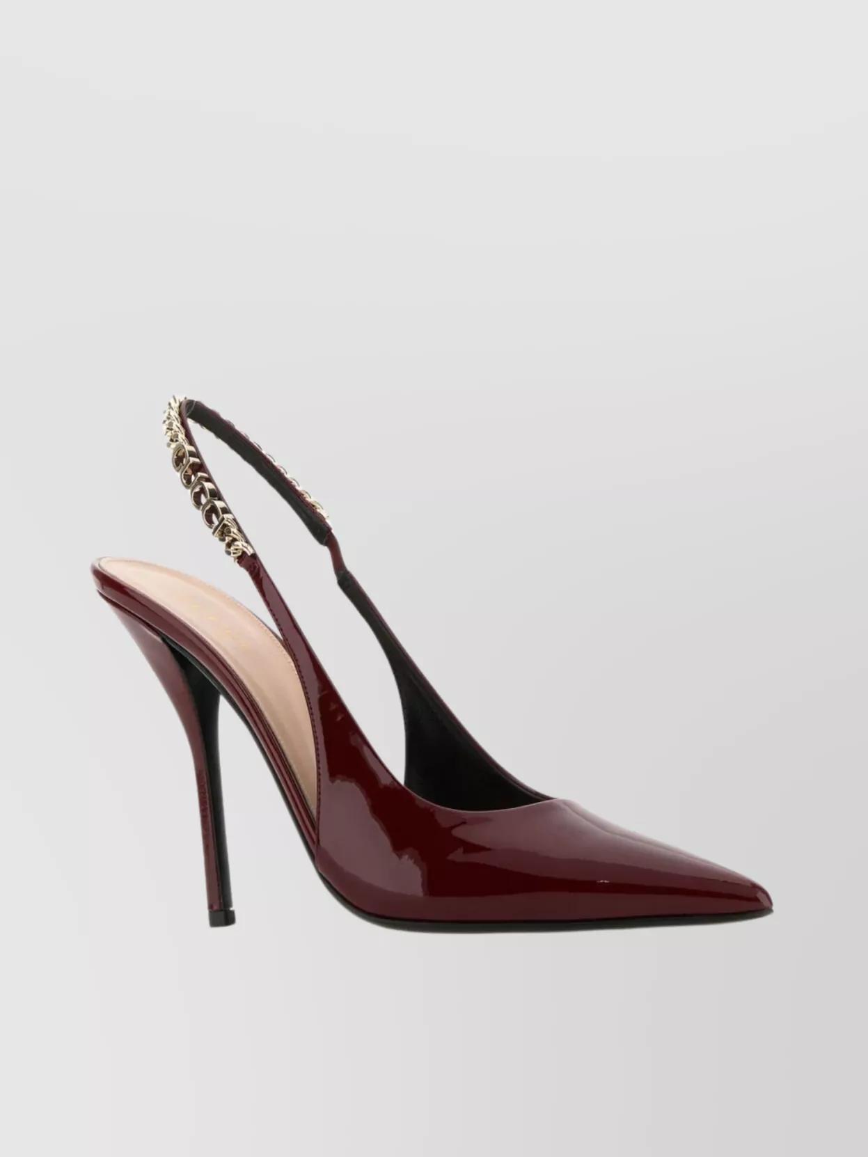 Leather Pumps With Chain Detail And Stiletto Heel In Brown product image