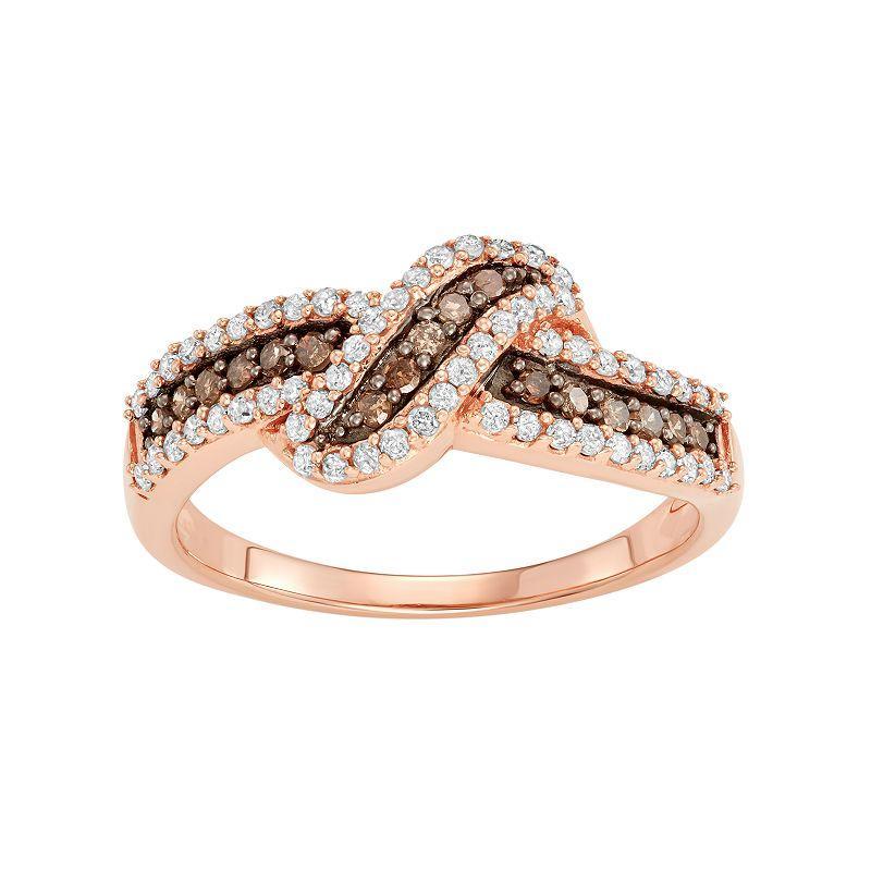 14k Rose Gold Over Silver 1/2 Carat T.W. Brown & White Diamond Ring, Womens Sterling Product Image