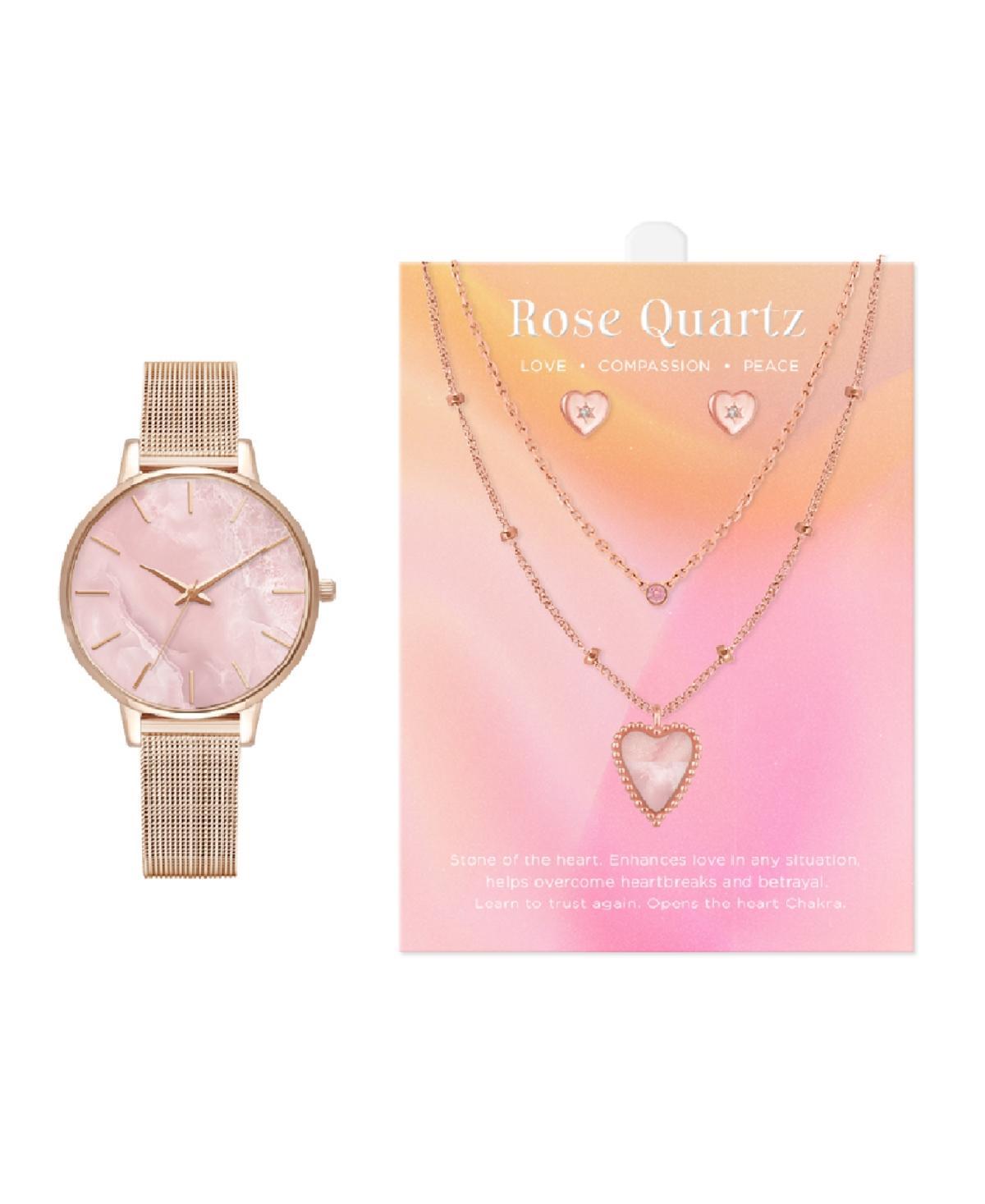 Jessica Carlyle Womens Rose Gold Tone Mesh Band Watch, Heart Link Necklace & Drop Earring Set Pink Product Image