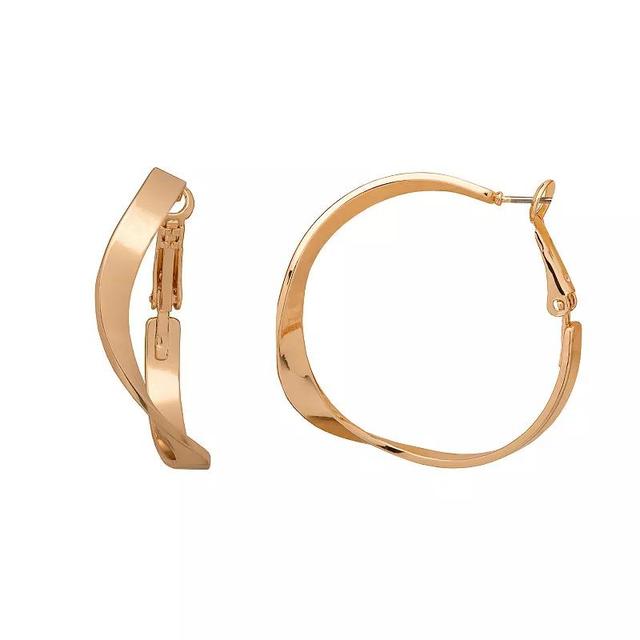 Emberly Gold Tone Sculptural Flattened Hoop Earrings, Womens Product Image