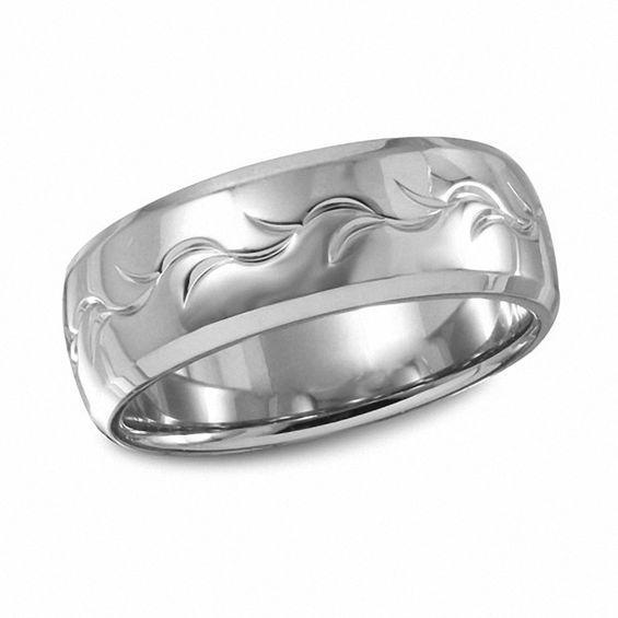 Men's 8.0mm Stainless Steel Etched Tribal Band Product Image