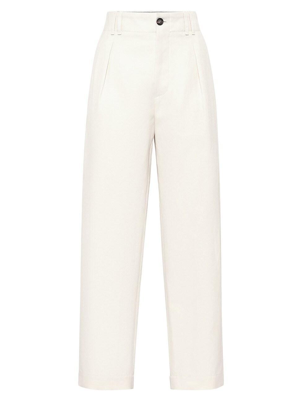 Womens Cotton and Linen Canvas Pleated Chino Trousers product image