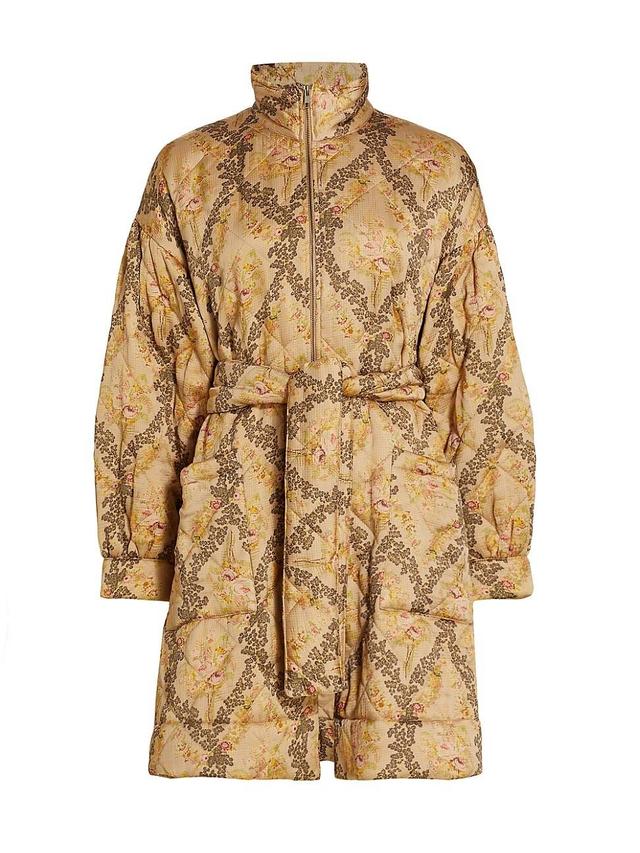 Womens Quilted Satin Belted Coat Product Image