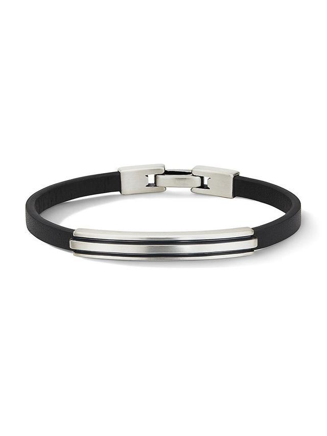 Mens Deco ID Black Leather Bracelet Product Image