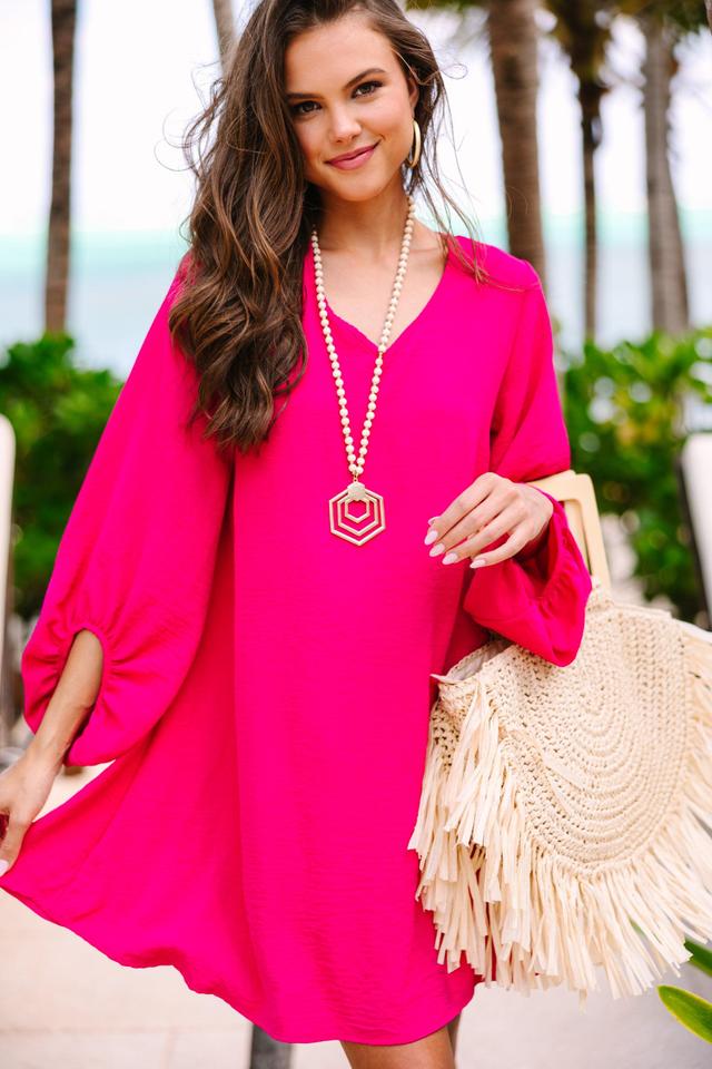 Loud And Clear Fuchsia Pink Bubble Sleeve Dress Female Product Image