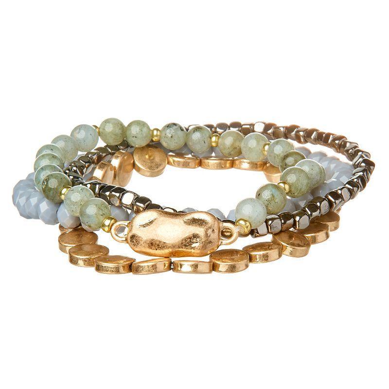 Sonoma Goods For Life Gold Tone & Gray Tones Beaded Stretch Bracelet Set, Womens, Grey Product Image