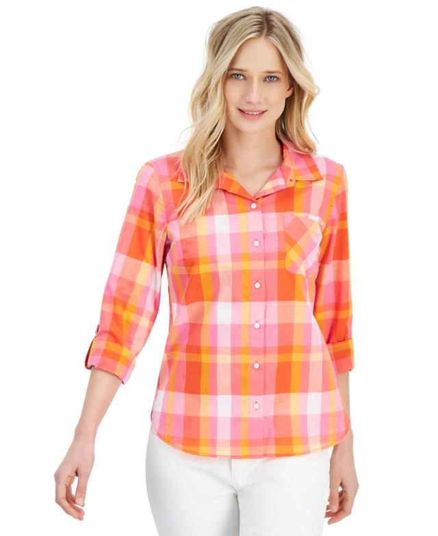 Nautica Jeans Womens Cotton Beach Plaid Roll-Tab Shirt Product Image