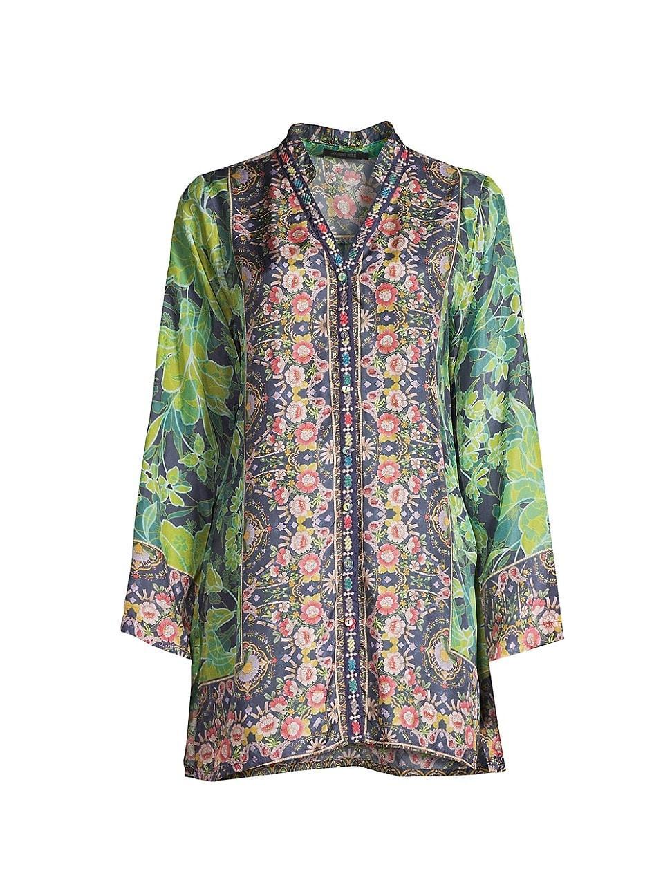 Womens Hirz Tali Bi-Printed Silk Tunic Blouse Product Image