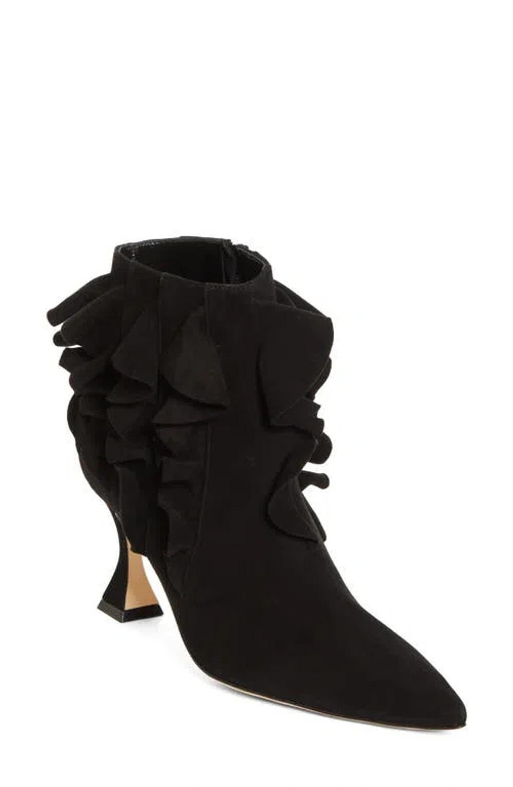 MANOLO BLAHNIK Pompa Ruffle Pointed Toe Bootie In Black product image