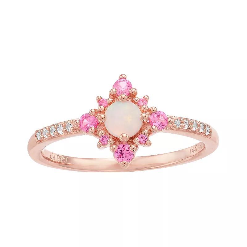 14k Rose Gold Over Silver Lab-Created White Opal Ring, Womens Pink Tone Product Image