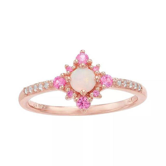 14k Rose Gold Over Silver Lab-Created White Opal Ring, Womens Pink Product Image