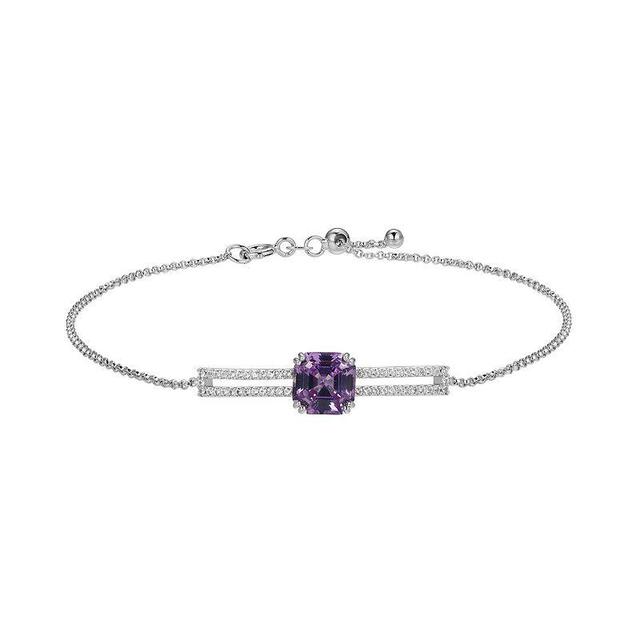 Rhodium-Plated Sterling Silver Lab-Created Alexandrite and Lab-Created White Sapphire Adjustable Bracelet, Womens Purple Product Image